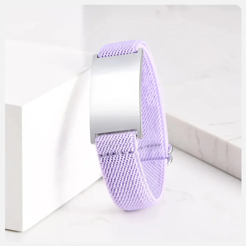 Pulse elastic ID bracelet in lilac with silver-finish plate