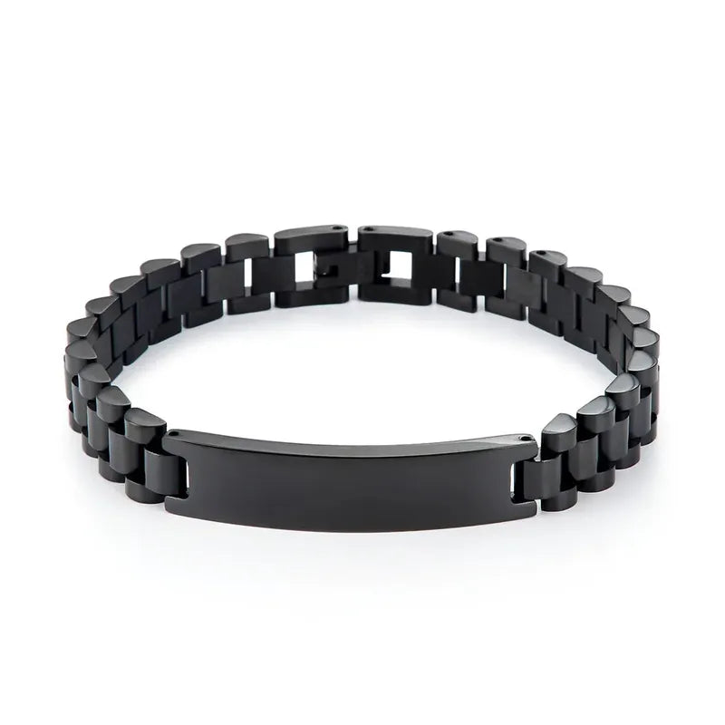 Customised Men's Bracelet – Regent Link Watch-Band Bracelet in the Black finish.