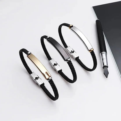 Renegade braided cord bracelets in black, silver and gold plate finishes