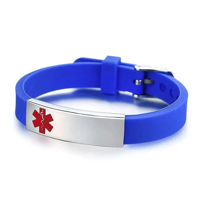 Customised Men's Bracelet – Sentry Medical Alert Bracelet in the Blue colour with a stainless steel medical alert plate.