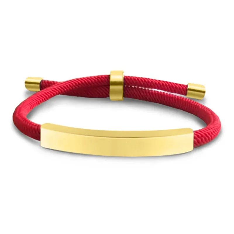 Voyager adjustable cord bracelet in red with gold-tone nameplate