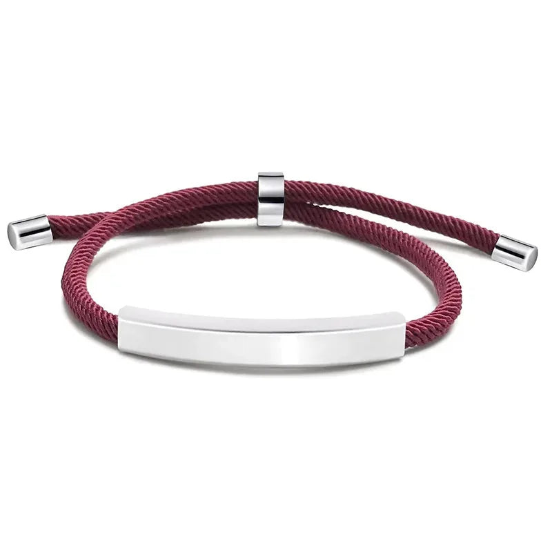 Voyager adjustable cord bracelet in wine with silver-tone nameplate