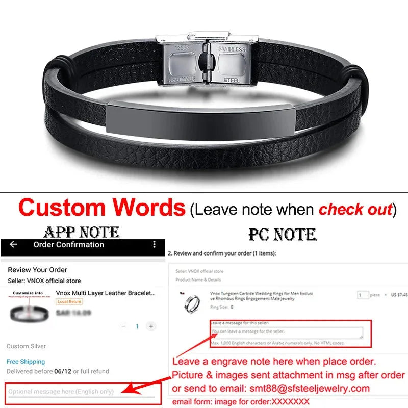 Weave leather bracelet with blank black ID plate