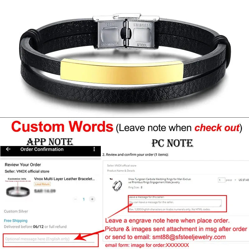 Weave leather bracelet with blank gold ID plate