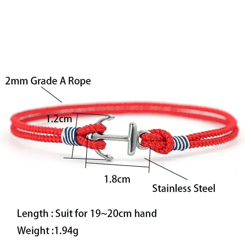 Diagram showing the 2mm rope thickness and stainless steel anchor clasp dimensions