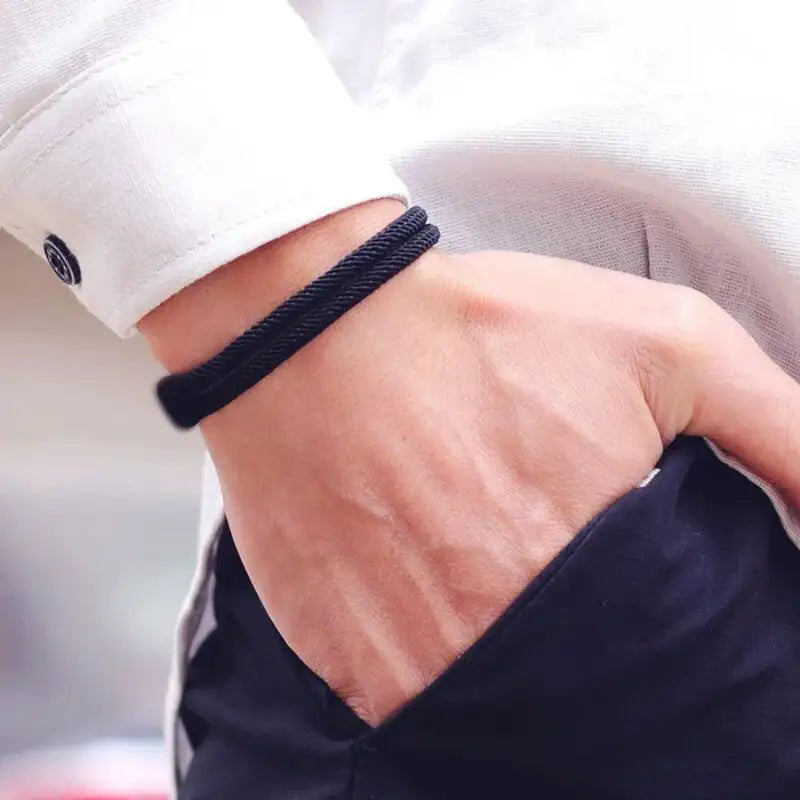 Men Bracelet Rope – Current Milan Cord Bracelet in Black, worn on the wrist