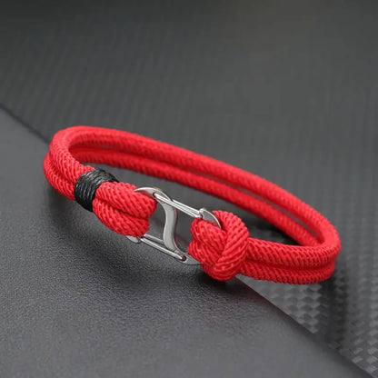 Red double-strand Milan cord bracelet with a stainless steel oval clasp