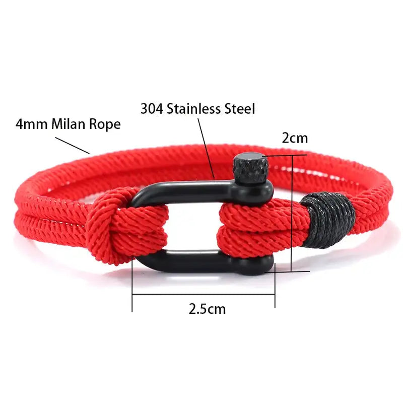 Men Bracelet Rope – Helm Shackle Rope Bracelet showing the 4mm rope and 304 stainless steel shackle dimensions