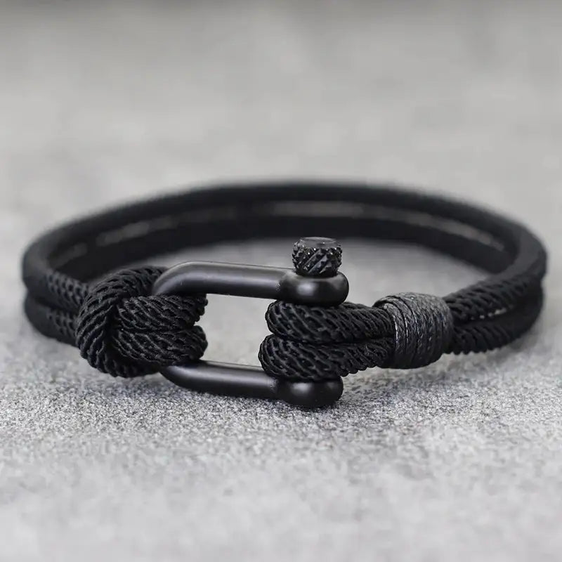 Men Bracelet Rope – Helm Shackle Rope Bracelet in black