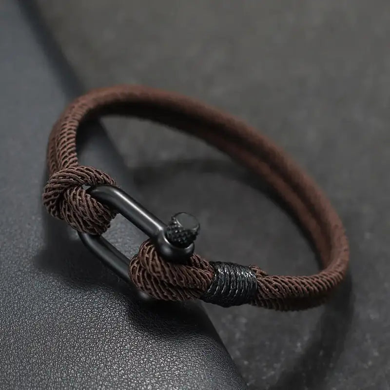 Men Bracelet Rope – Helm Shackle Rope Bracelet in brown