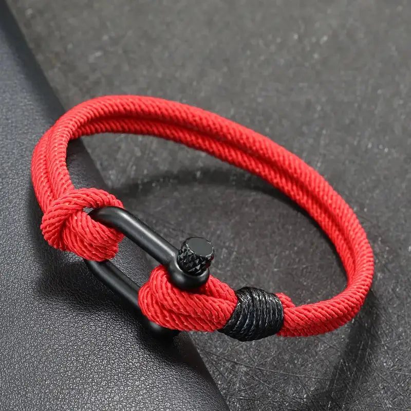 Men Bracelet Rope – Helm Shackle Rope Bracelet in red