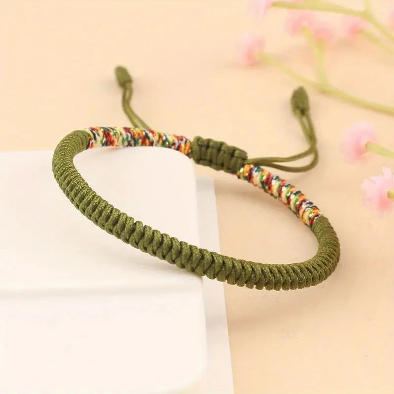 Men Bracelet Rope – Karma Adjustable Knot Bracelet in army green