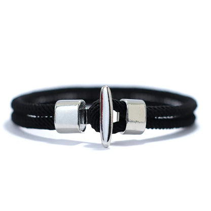 Black Milan mesh rope bracelet with a silver-tone T-bar toggle clasp
