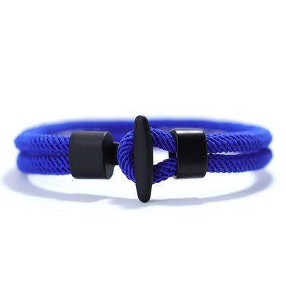 Blue double-strand Milan mesh rope bracelet with a black T-bar clasp