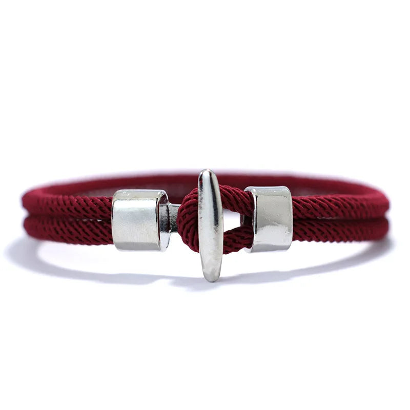 Wine-colored Milan mesh rope bracelet with a silver-tone T-bar clasp