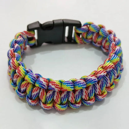 Cobra-weave paracord survival bracelet in Style C colorway with a plastic side-release buckle