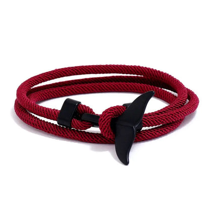 Whale tail charm rope bracelet in wine cord