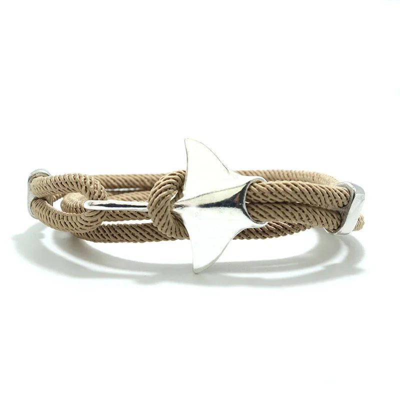 Manta ray charm in silver finish with khaki cord