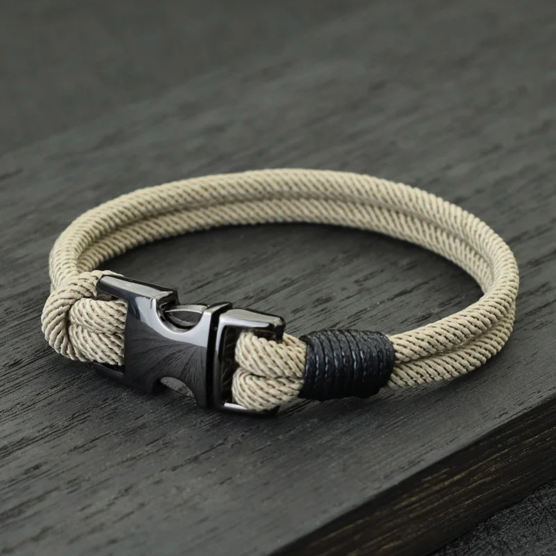 Men Bracelet Rope – Rigger Spring Buckle Rope Bracelet in Khaki