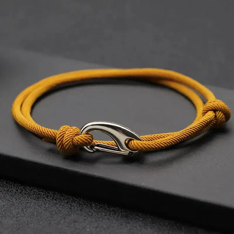 Men Bracelet Rope – Tide Double-Wrap Rope Bracelet in dark yellow