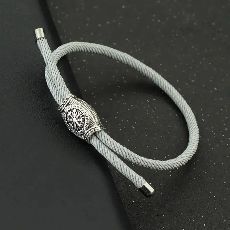 Men Bracelet Rope – Vegvisir Rune Rope Bracelet in Silver Grey