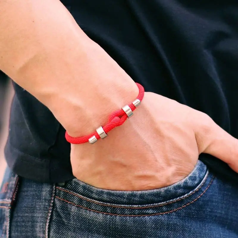Men Bracelet Rope – Vow Adjustable Cord Bracelet in red, worn on the wrist