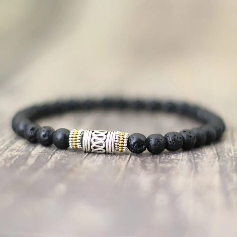 Ananda Tibetan Bead Bracelet in lava stone