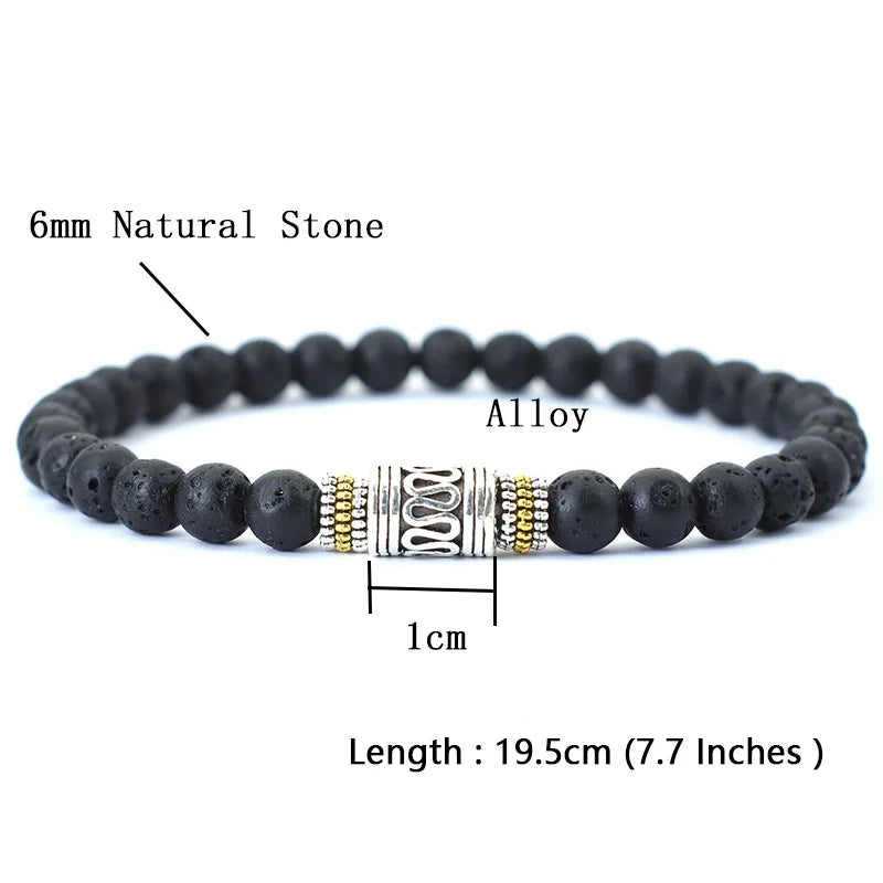Ananda Tibetan Bead Bracelet in lava stone, 6mm bead and length specification