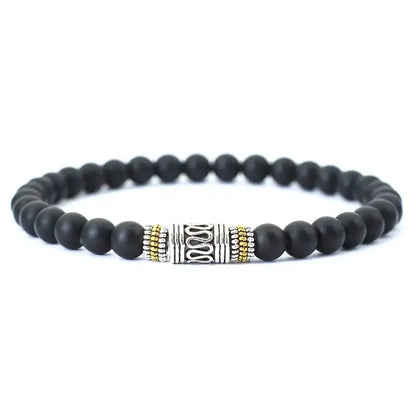 Ananda Tibetan Bead Bracelet in matte black onyx stone