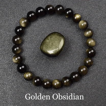 Mens Bracelet Beads – Eclipse Golden Obsidian Bead Bracelet with raw golden obsidian stone