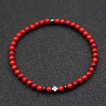 Vow Rice Bead Cross Bracelet in red turquoise stone