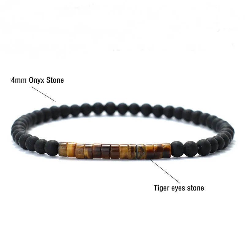 Zen Minimalist bracelet in tiger eye accent stone, 4mm onyx beads