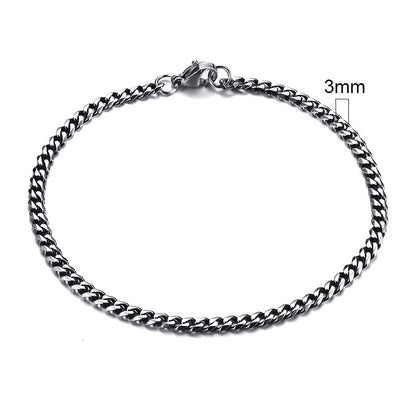 Vintage silver Cuban link chain bracelet, 3mm width