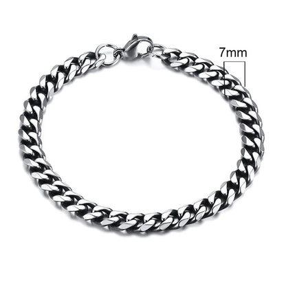 Vintage silver Cuban link chain bracelet, 7mm width