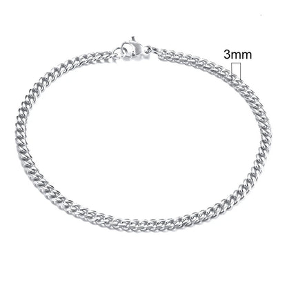 Silver Cuban link chain bracelet, 3mm width