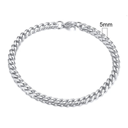 Silver Cuban link chain bracelet, 5mm width