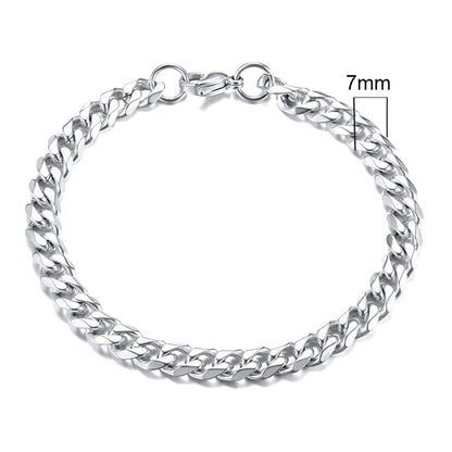 Silver Cuban link chain bracelet, 7mm width
