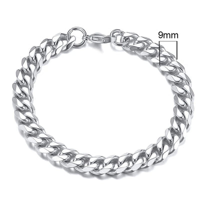 Silver Cuban link chain bracelet, 9mm width
