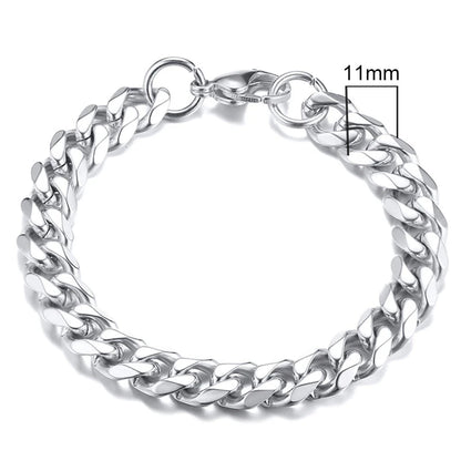 Silver Cuban link chain bracelet, 11mm width
