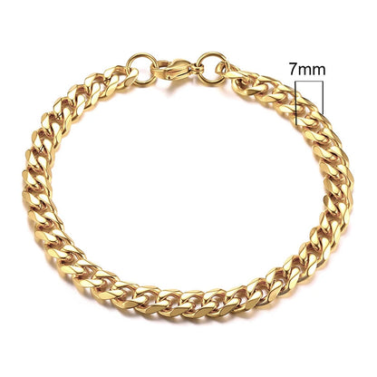 Gold Cuban link chain bracelet, 7mm width