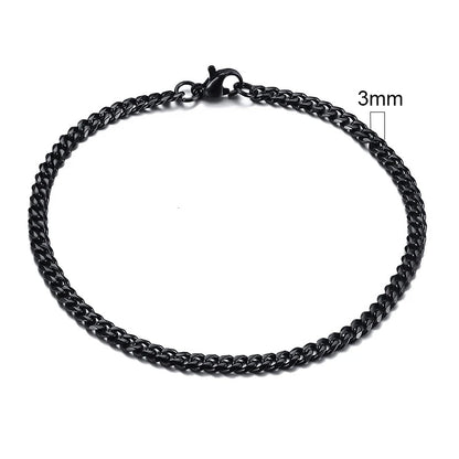 Black Cuban link chain bracelet, 3mm width