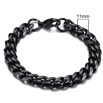 Black Cuban link chain bracelet, 11mm width