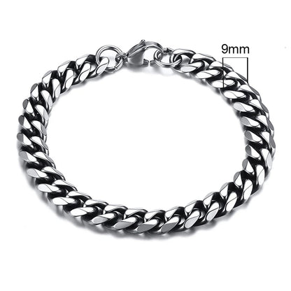 Vintage silver Cuban link chain bracelet, 9mm width