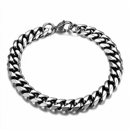 Mens Bracelet Chain – Brute Cuban Link Bracelet, 9mm Vintage Silver curb chain with lobster clasp
