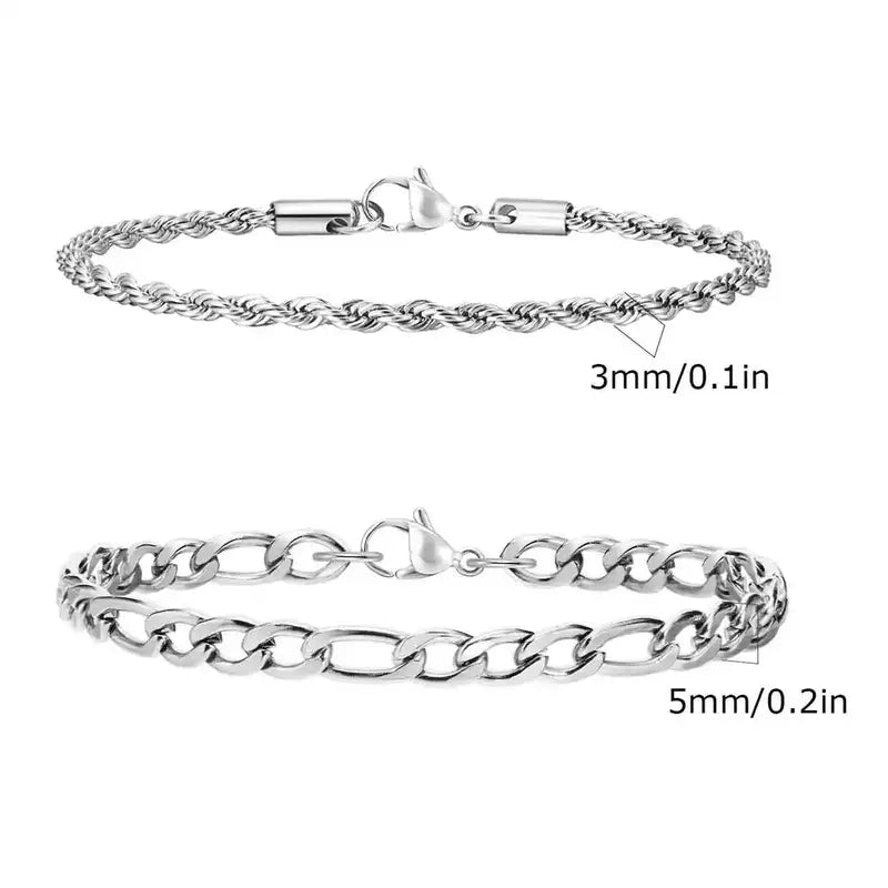 Silver chain bracelet set, Set 6