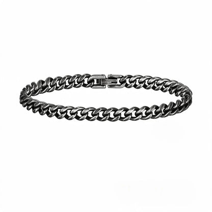 Mens Bracelet Chain – Drift Cuban Curb Bracelet, 6mm oxidized stainless steel curb chain with fold-over clasp