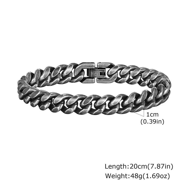 Mens Bracelet Chain – Drift Cuban Curb Bracelet, 10mm specifications: length and weight