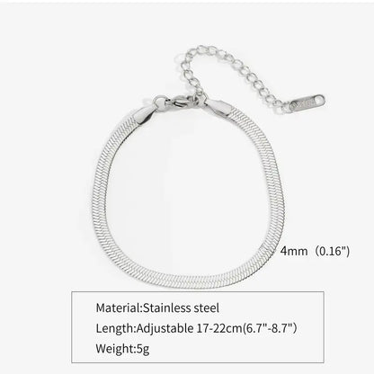 Silver flat herringbone chain bracelet, 4mm width