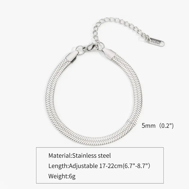 Silver flat herringbone chain bracelet, 5mm width