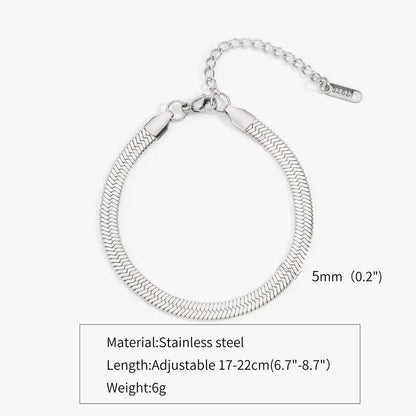 Silver flat herringbone chain bracelet, 5mm width